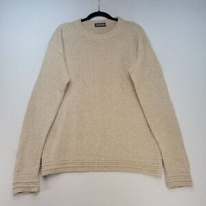 LA LOVING Sweater Vintage Mens L Beige Waffle Knit Crewneck Long Sleeve Pullover